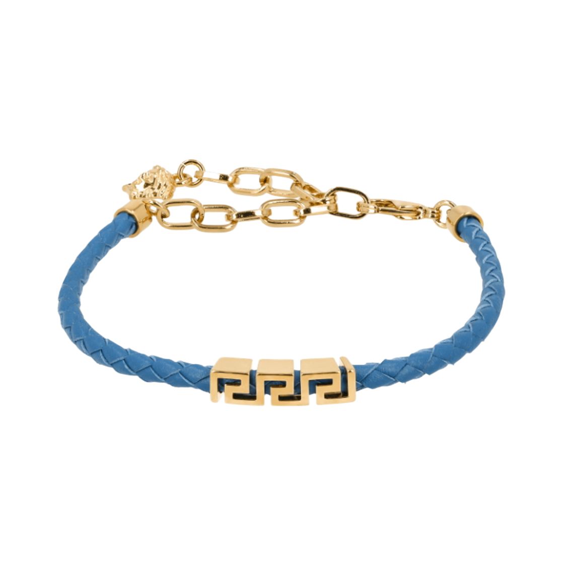 베르사체 그레카 레더 브레이슬릿 라이트 블루 골드(Versace Greca Leather Bracelet Light Blue Gold)