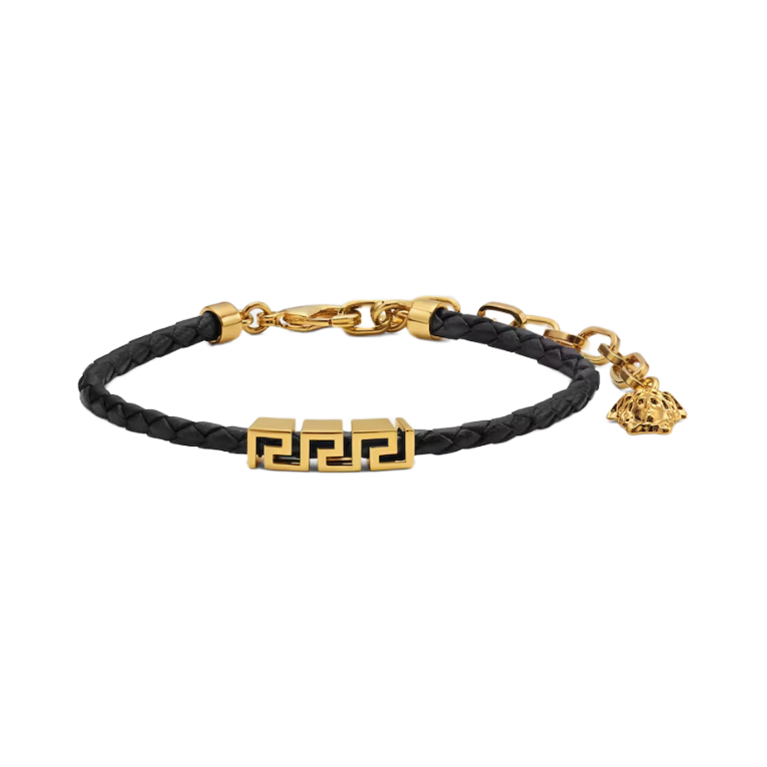 1022792-1A00637-1B00V Versace Greca Leather Bracelet Black Gold