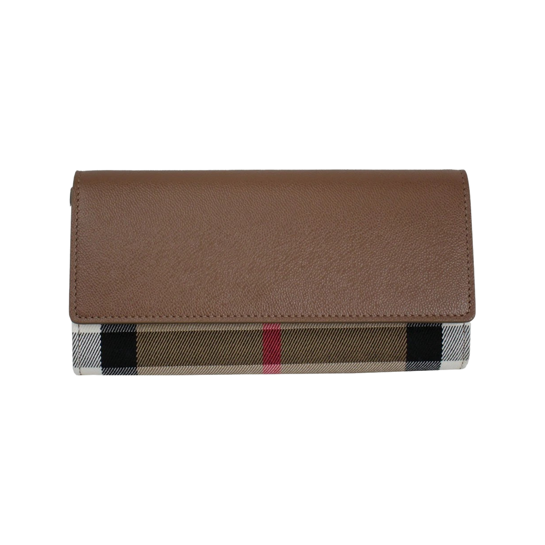 8084529 Burberry Halton Leather Flap Check Long Wallet Earth