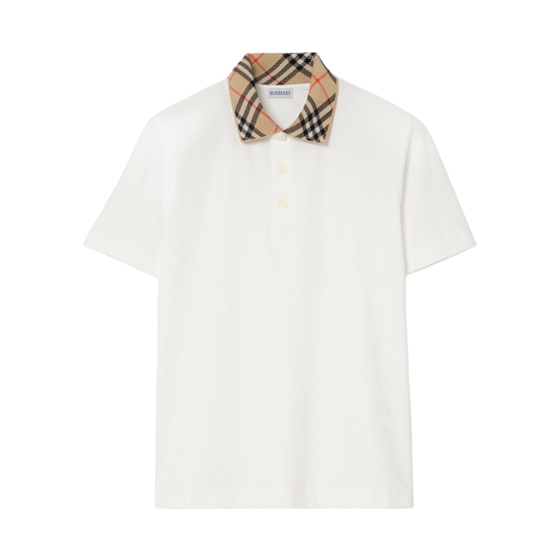 8126966 Burberry Check Collar Cotton Polo Shirt Chalk White