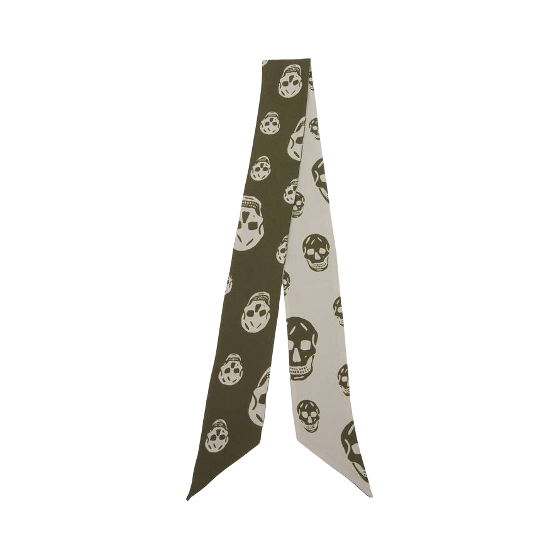 8575533001Q3379 (W) Alexander McQueen Ribbon Skull Scarf in Olive Green