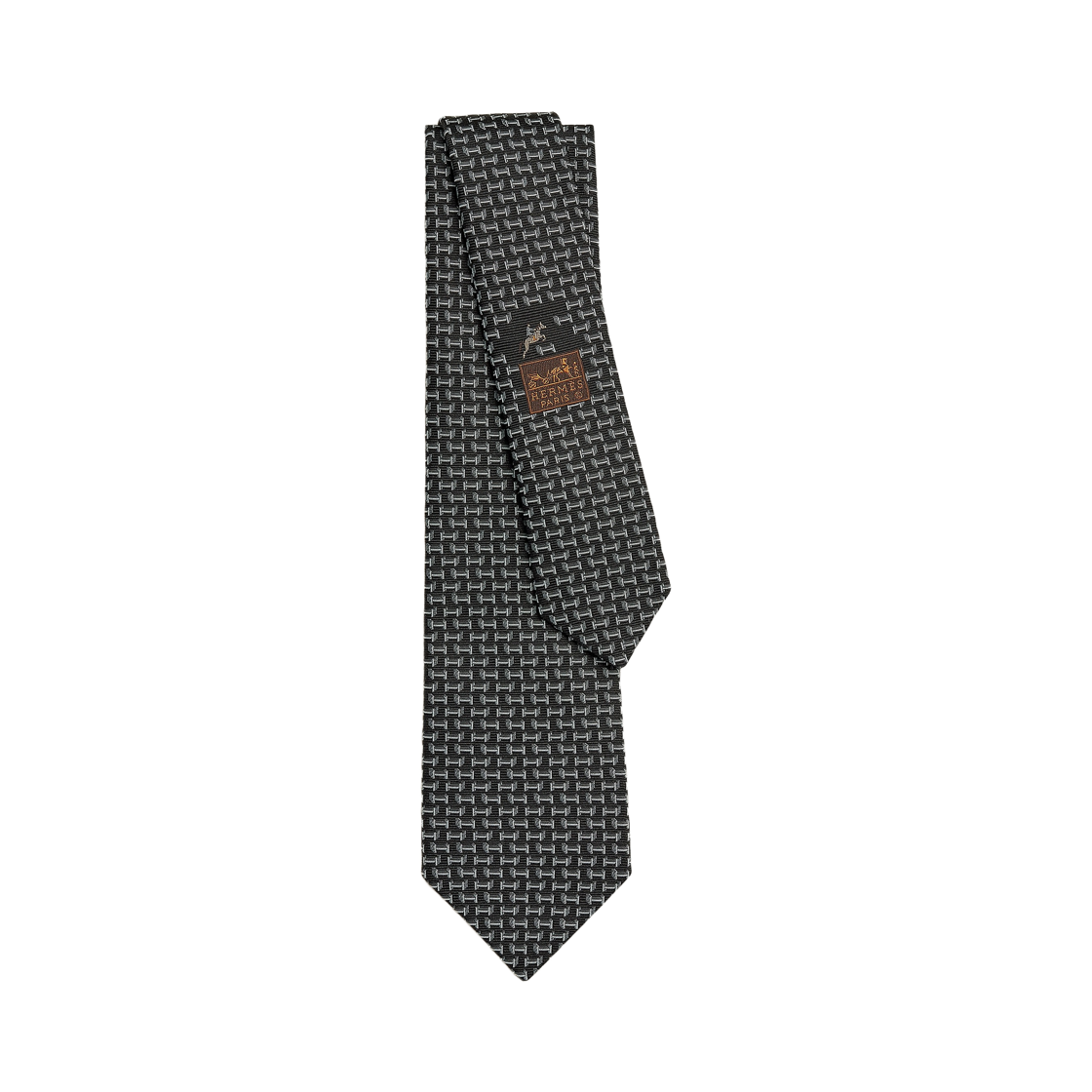 H336279T01 Hermes H En Relief Tie 7cm Silk & Noir Blanc Anthracite