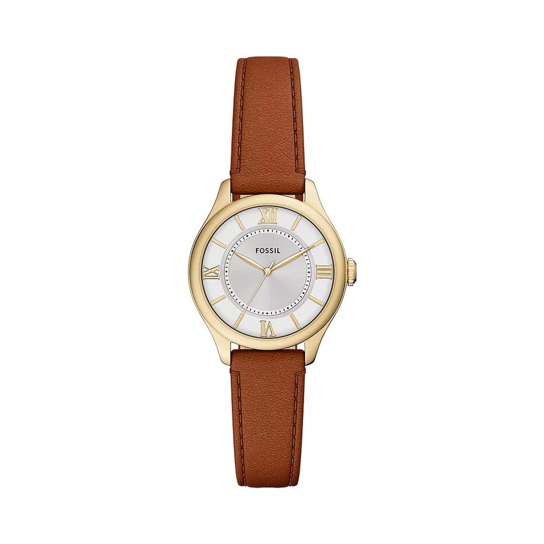 (W) 파슬 길모어 쿼츠 쓰리핸드 28mm 레더 실버 브라운((W) Fossil Gilmore Quartz Three-Hand 28mm Leather Silver Brown)