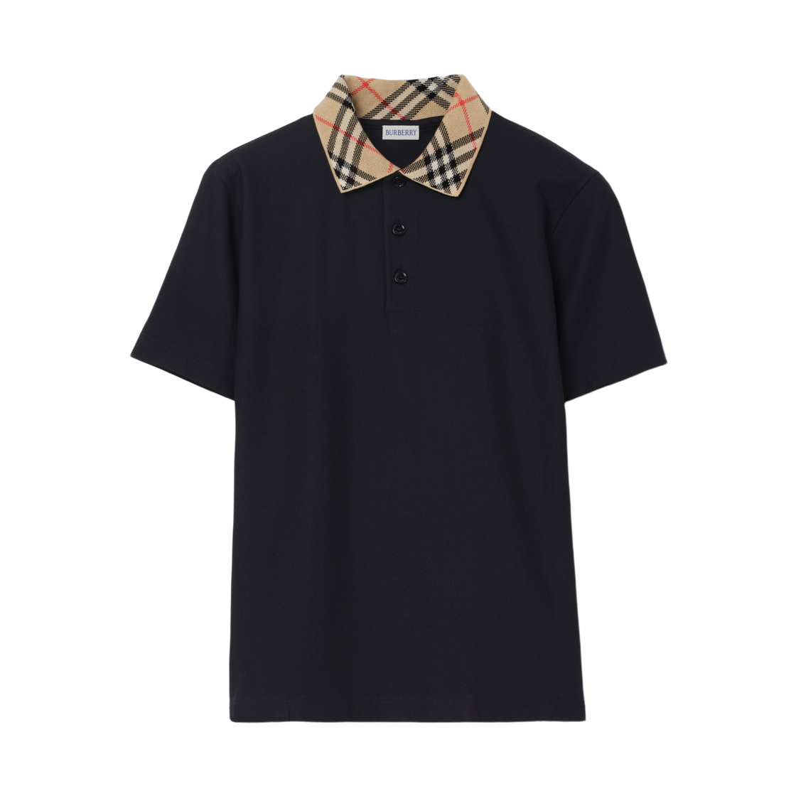 8126967 Burberry Check Collar Cotton Polo Shirt Navy