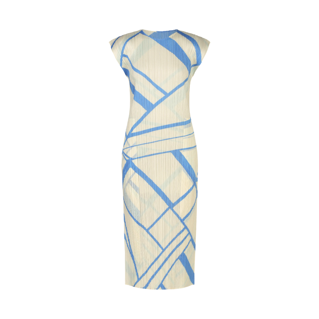 PP63-JH686-02 (W) Pleats Please Issey Miyake Fold Line Round Neck Dress Off White