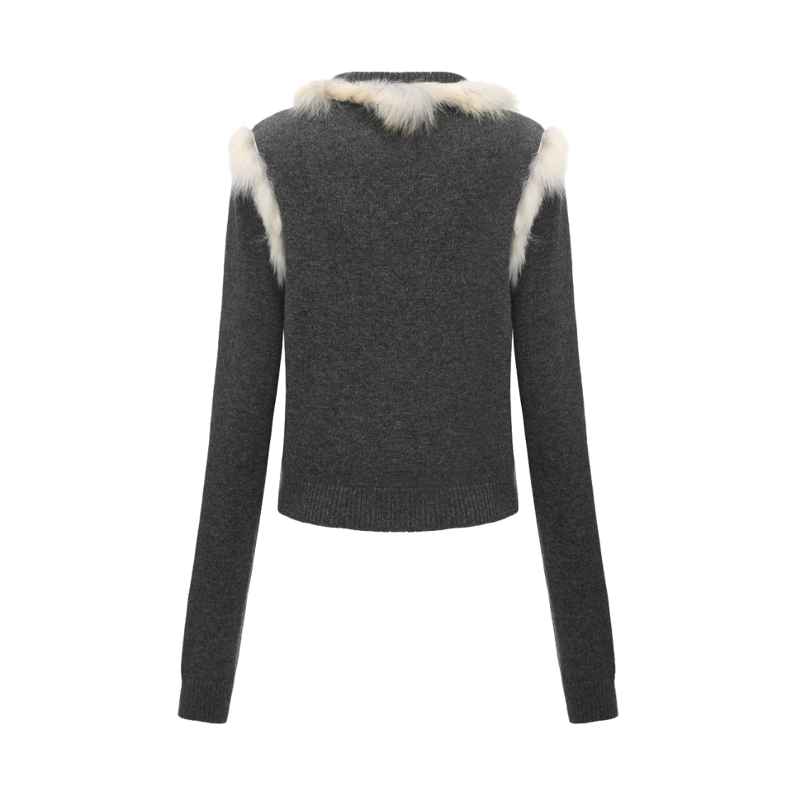 마크공 우먼 폭스 퍼 트림 니트 가디건 그레이 - 26FW(Markgong Women Fox Fur Trim Knit Cardigan Grey - 26FW) - 2