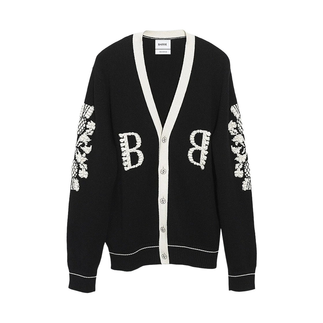 C104244 073 [25% 쿠폰] Barrie B Logo Cashmere V-Neck Cardigan Black White