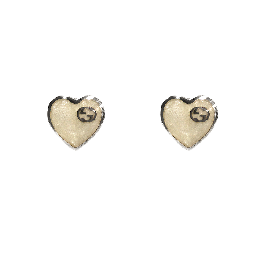 ITAKB7C25ODU Gucci Ivory Heart Interlocking G Silver Earrings C-B65344