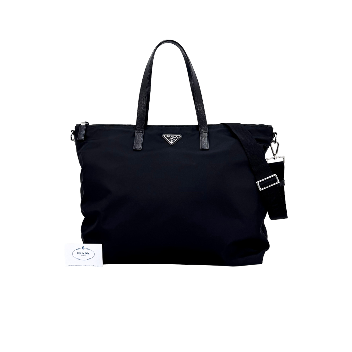 ITL5IQH9U4P2 Prada Nylon Triangle Logo Shopper Bag Black 2VG024
