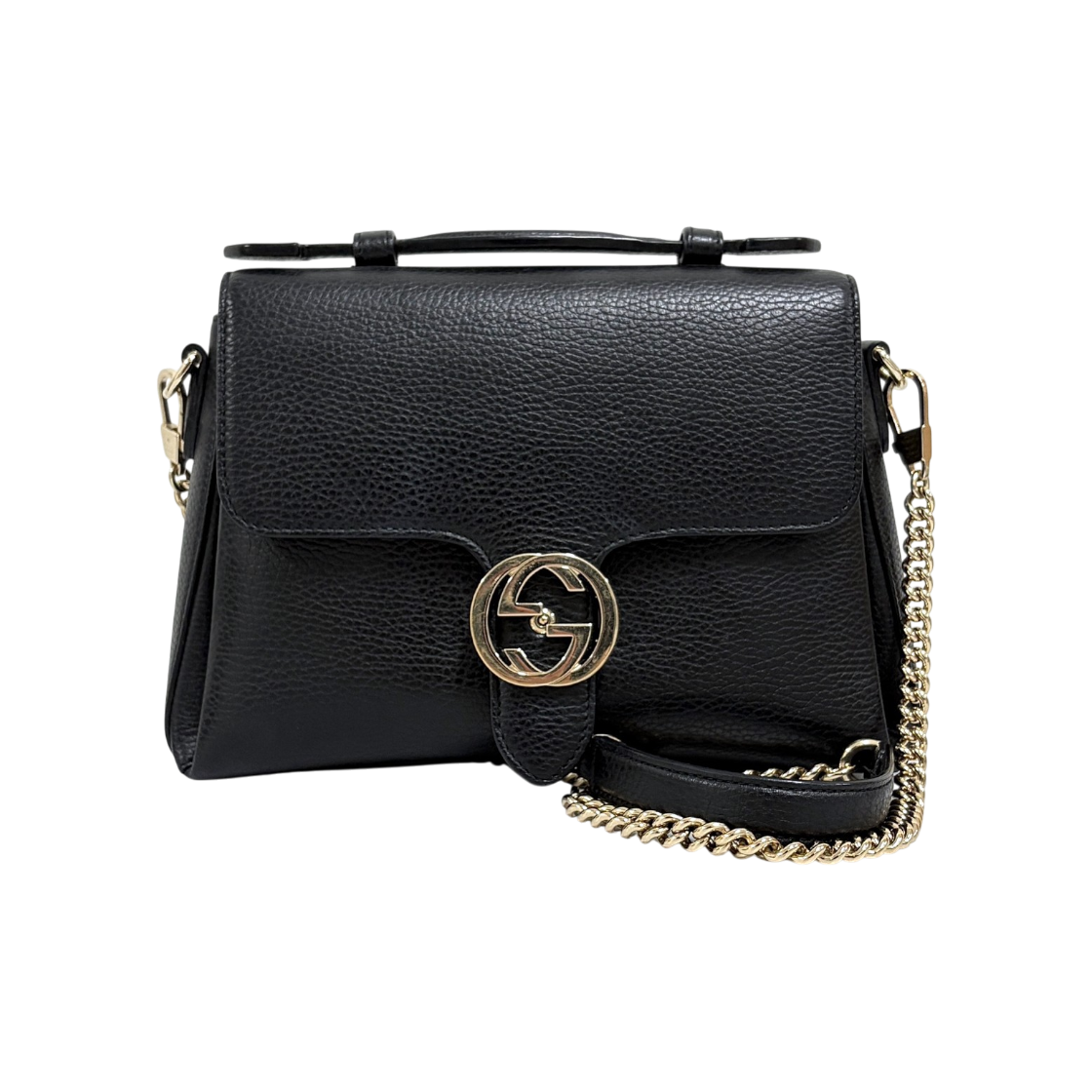 IT76JWRISH9U Gucci Interlocking Top Handle Chain Shoulder Bag Black 510302
