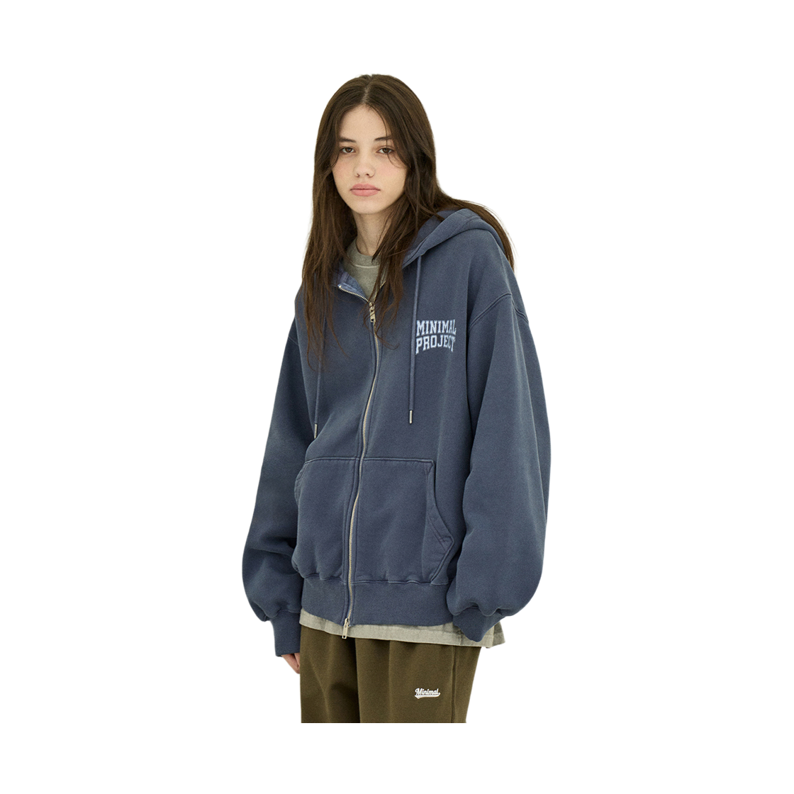 미니멀프로젝트 로우 투웨이 헤비웨이트 피그먼트 기모 릴렉스 핏 후드집업 MZT119 네이비(MINIMALPROJECT Low 2-Way Heavyweight Pigment Brushed Relaxed Fit Hooded Zip-Up Mzt119 Navy) - 3