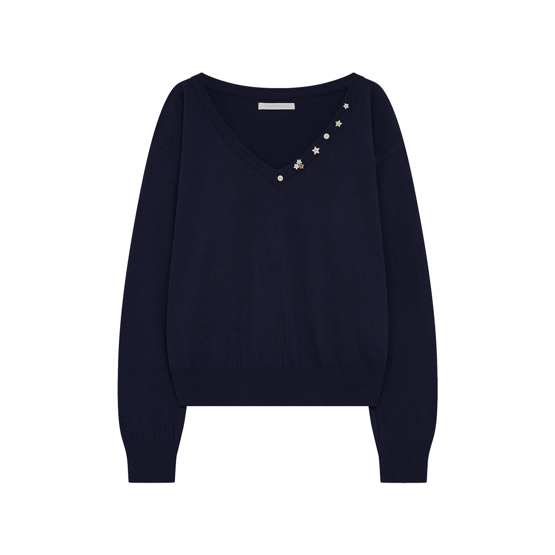 MF2678KN003MNAFR Margarain Fingers Deep V-Neck Button Pullover Navy