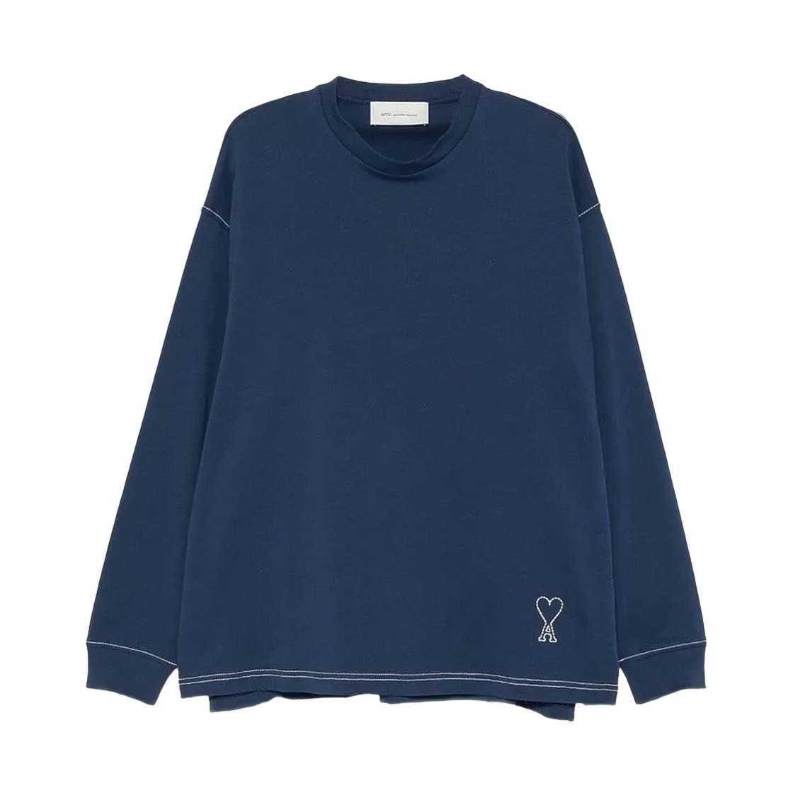HTS370 726 A021 [25% 쿠폰] Ami de Cœur Topstitch Long-Sleeve T-Shirt Navy