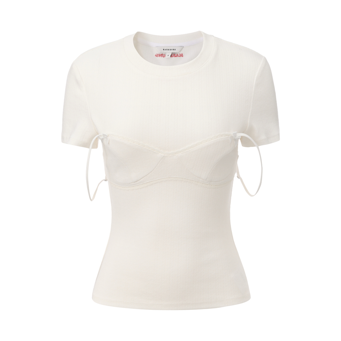 KW6DTSSGO02WT Markgong Women Lace Trim Bralette Detail T-Shirt White - 26FW