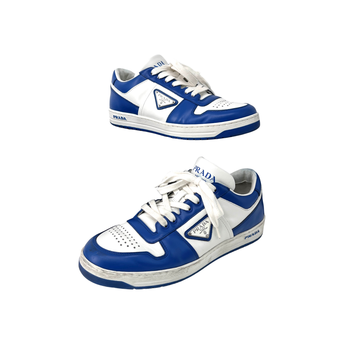 ITODB595F8C9 Prada Downtown Leather Sneakers White Cobalt Blue