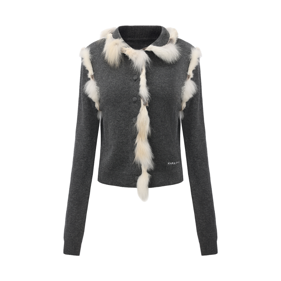 마크공 우먼 폭스 퍼 트림 니트 가디건 그레이 - 26FW(Markgong Women Fox Fur Trim Knit Cardigan Grey - 26FW)