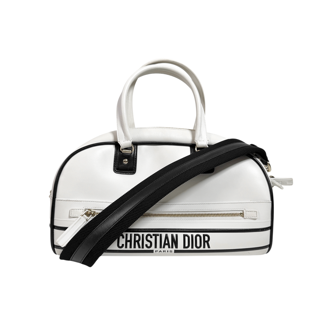 ITUR4OABR853 Dior Vibe Medium Zip Leather Bowling Tote Bag White