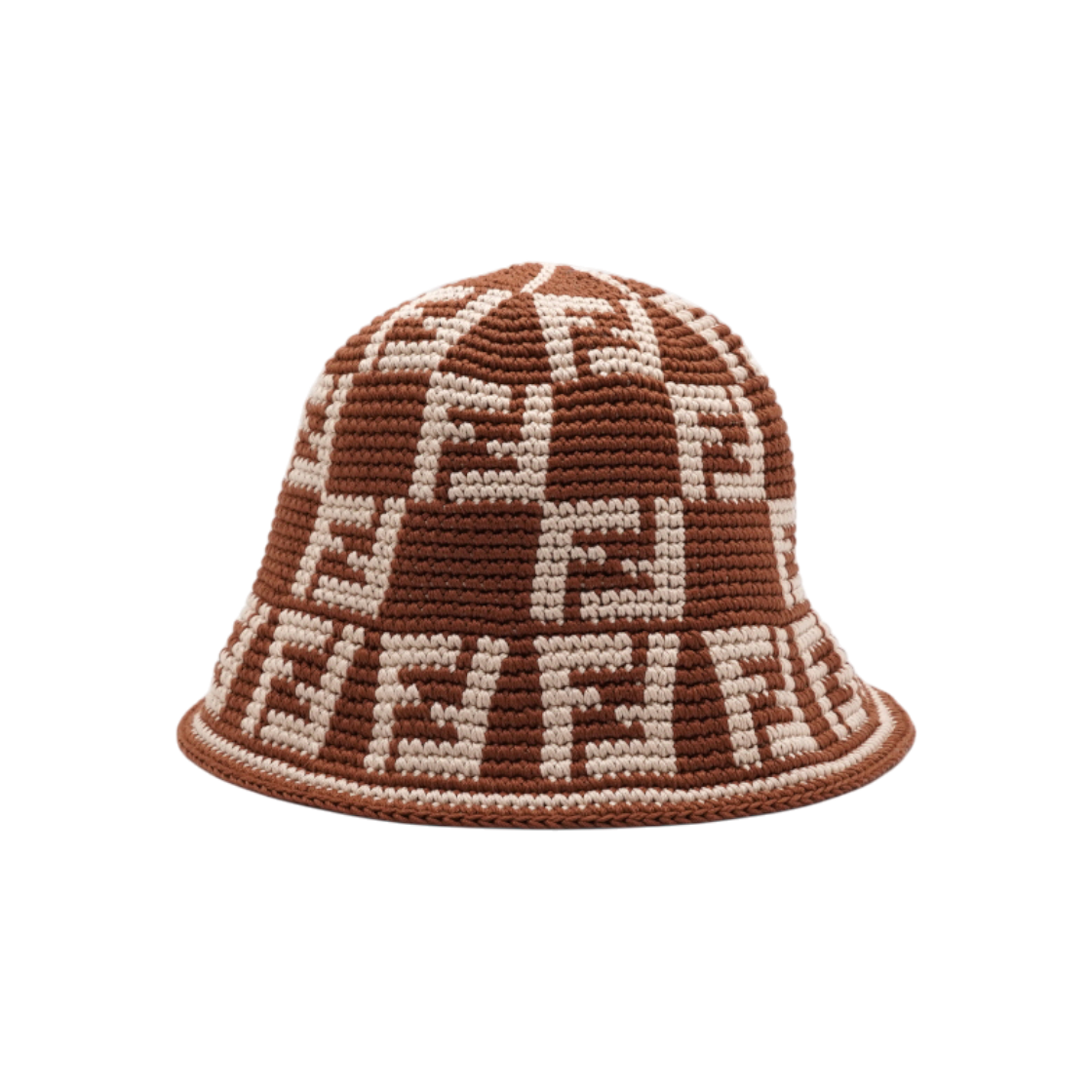 IT2HL77IPFQF Fendi FXQ376 Brown Cotton FF Motif Crochet Women Bucket Hat
