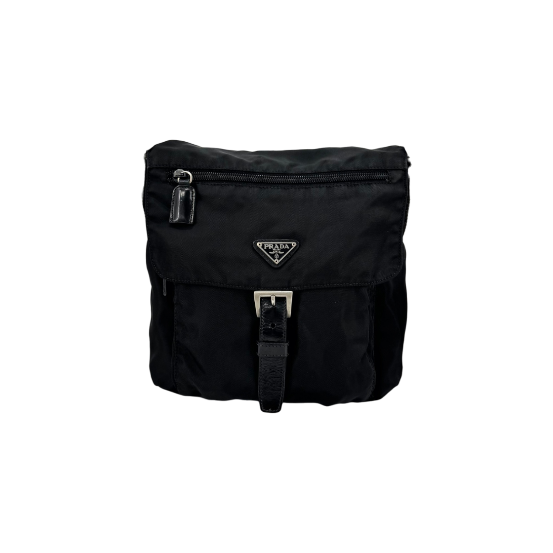IT9UF8JG2FT5 Prada Nylon Triangle Logo Crossbody Bag Black