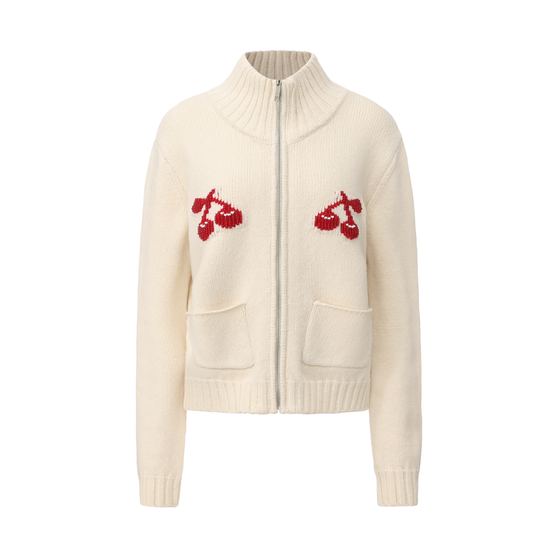 KW6DKNCGO03CR Markgong Women Cherry Knit Zip-Up Cardigan Cream - 26FW