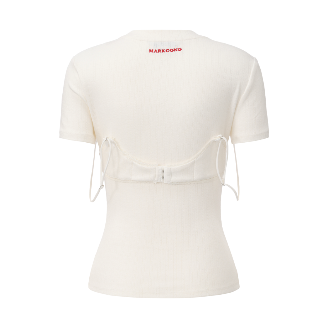 마크공 우먼 레이스 트림 브라렛 디테일 티셔츠 화이트 - 26FW(Markgong Women Lace Trim Bralette Detail T-Shirt White - 26FW) - 2