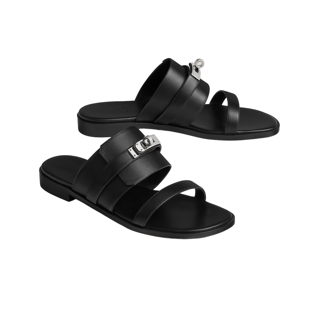 (W) 에르메스 니나 샌들 카프스킨 & 팔라듐 하드웨어 누아((W) Hermes Nina Sandals Calfskin & Palladium Noir) - 2