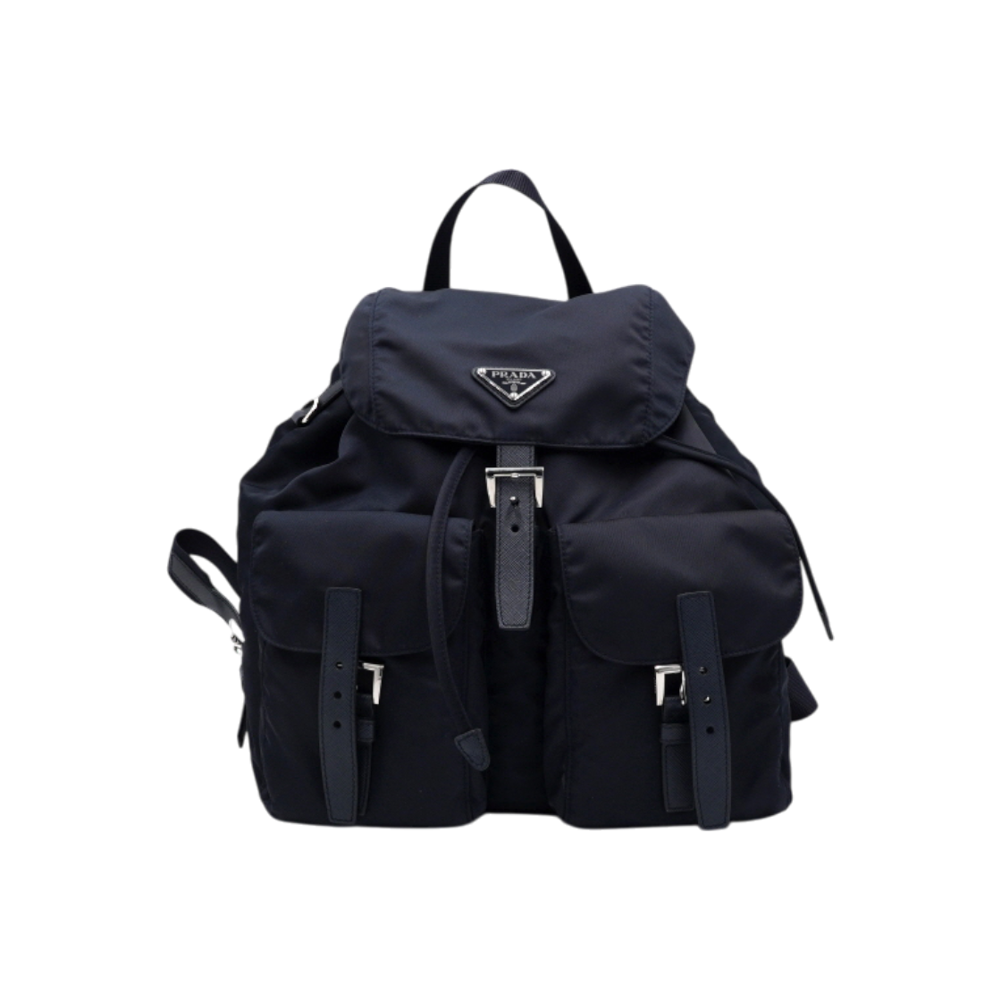 ITS4FTQUIM7I Prada Navy ReNylon Triangle Logo Vela Medium Two-Pocket Backpack