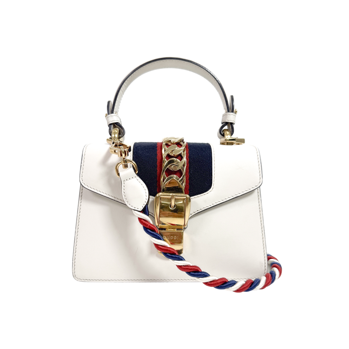 IT9SHL2IC9IV Gucci Ophidia Sylvie Mini Top Handle Tote Bag White 470270