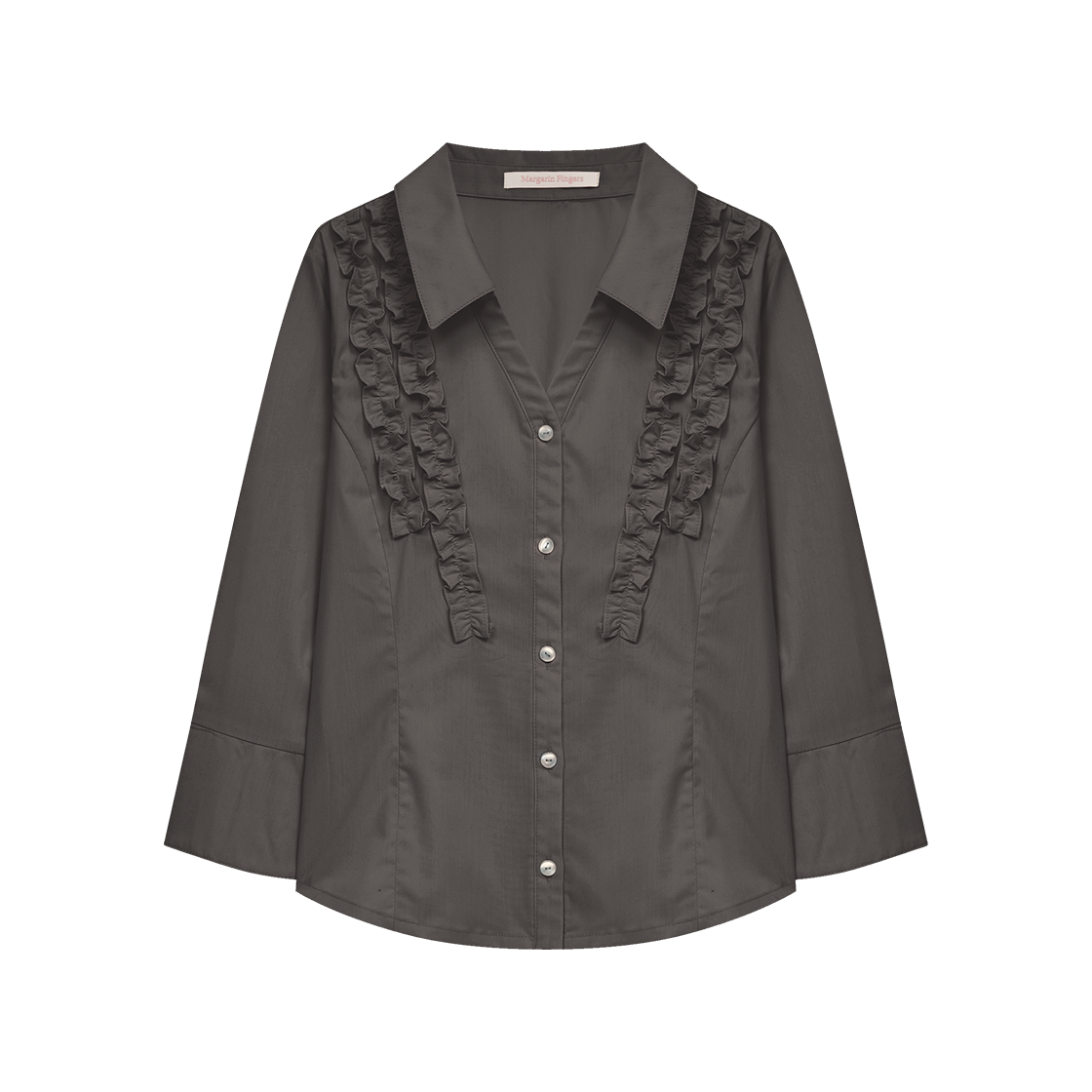 MF2678SH001MCHFR Margarain Fingers Frill Open Collar Shirt Charcoal