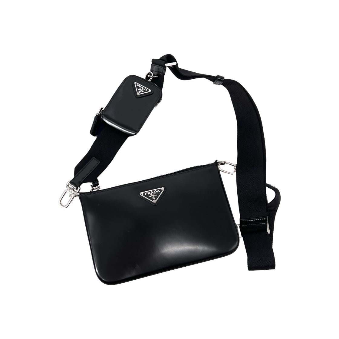 ITRQ5JHV2O2L Prada Brushed Triangle Logo Crossbody Bag Black 2VH129