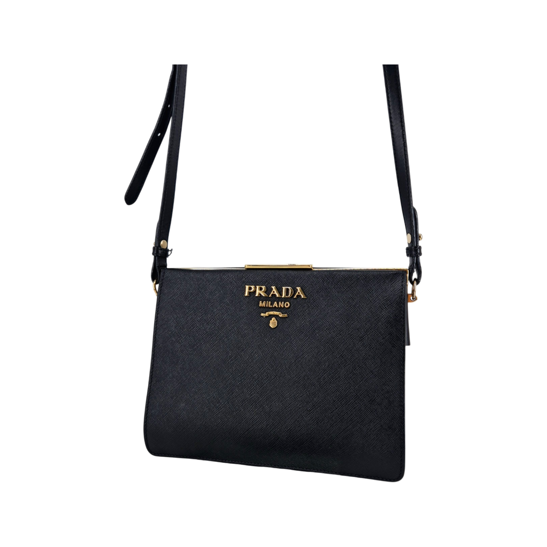 ITNHWJINKAT4 Prada Saffiano Light Frame Crossbody Bag Black 1BK046