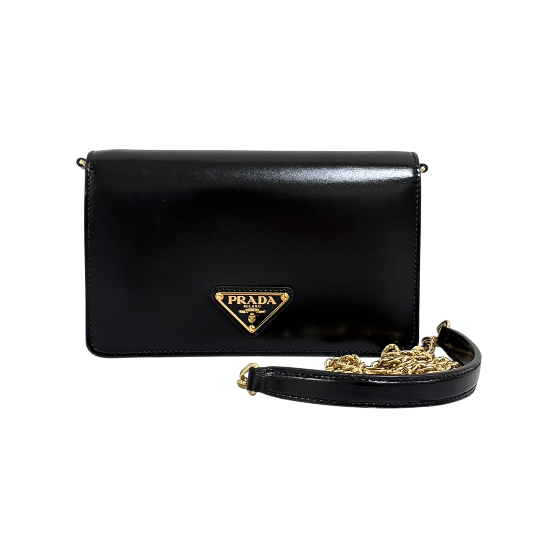 ITWB97DRM86P Prada Vitello Leather Chain Crossbody Bag Black 1BD350
