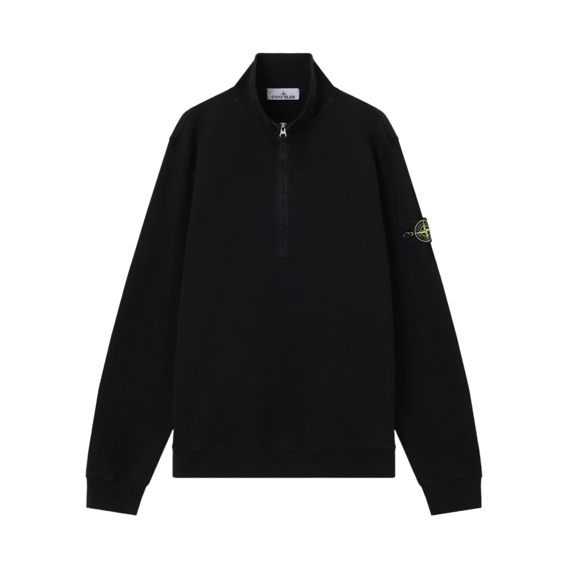 L2S1561000-68S0A20-V0029 Stone Island 6100068 Brushed Organic Cotton Fleece Regular-Fit Half-Zip Sweatshirt with Ribbed Inserts Black - 26FW