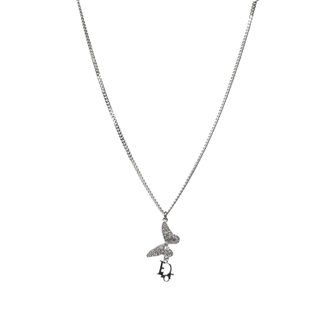 ITO7RCNVR6OR Dior Cubic Butterfly Oblique Silver Necklace A-B64389