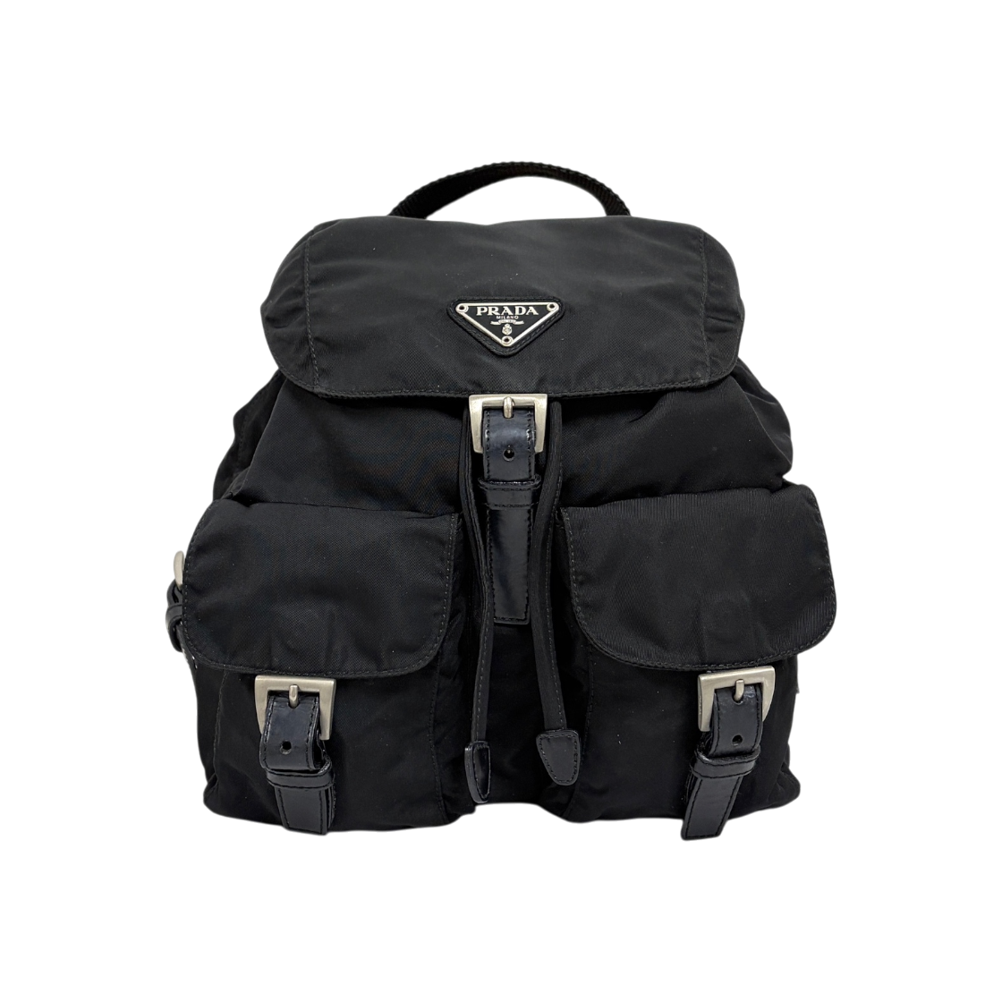 ITPFU7U95KCS Prada Nylon Triangle Logo Backpack Black Small