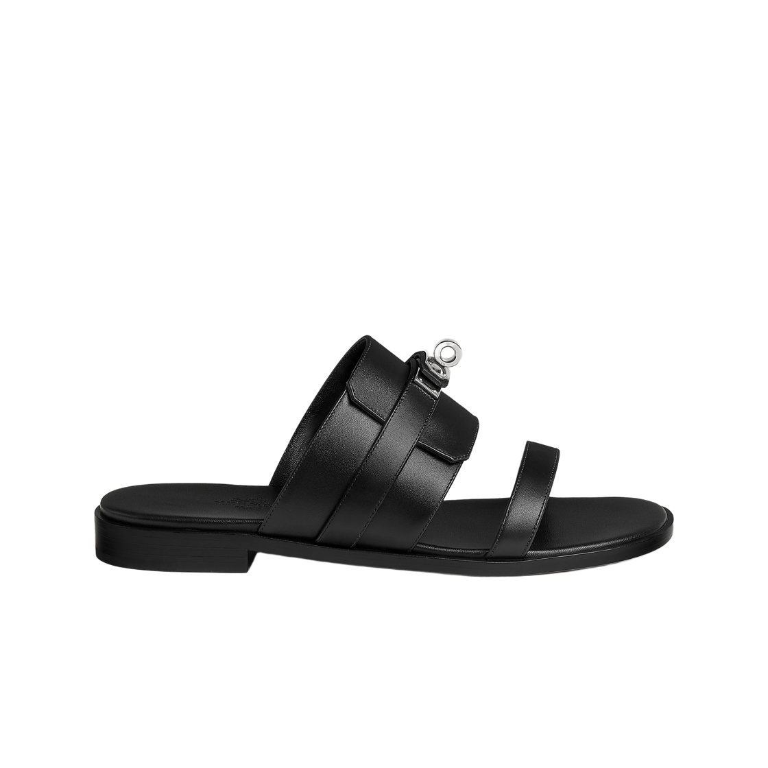 H262123Z02 (W) Hermes Nina Sandals Calfskin & Palladium Noir