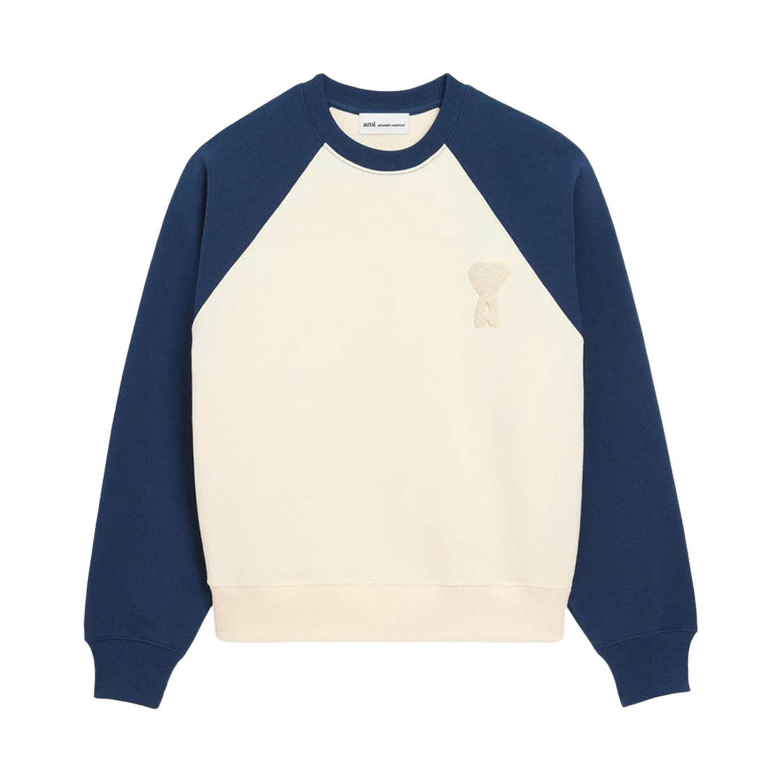 USW781 747 A027 [20% 쿠폰] AMI White and Blue Cotton Knitted Ami De Coeur Sweatshirt White Cream Ink