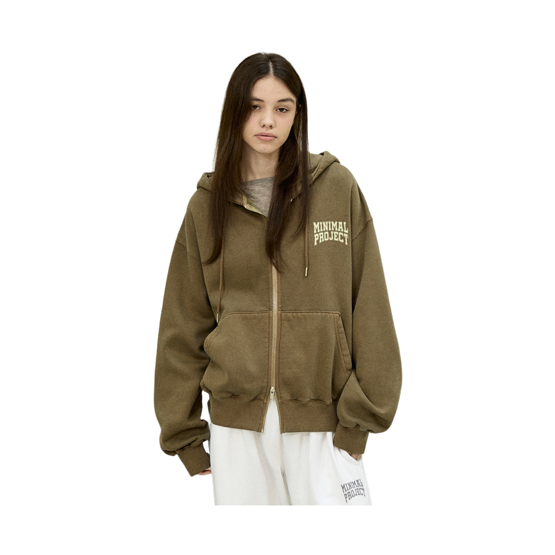 미니멀프로젝트 로우 투웨이 헤비웨이트 피그먼트 기모 릴렉스 핏 후드집업 MZT119 브라운(MINIMALPROJECT Low 2-Way Heavyweight Pigment Brushed Relaxed Fit Hooded Zip-Up Mzt119 Brown) - 3