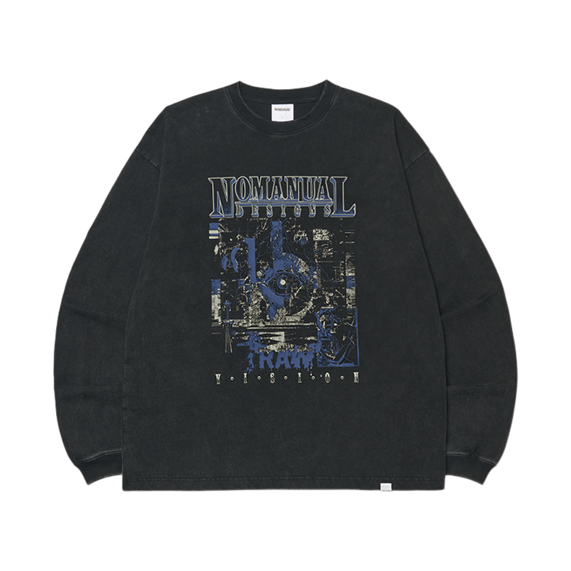NMWF62LS13WBK NOMANUAL Raw Vision Graphic Long Sleeve Tee Washed Black