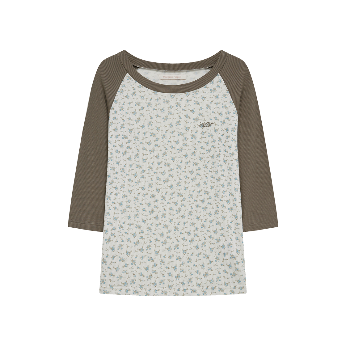 마가린핑거스 플로럴 래글런 티셔츠 카키 베이지(Margarain Fingers Floral Raglan T-Shirt Khaki Beige) - 1