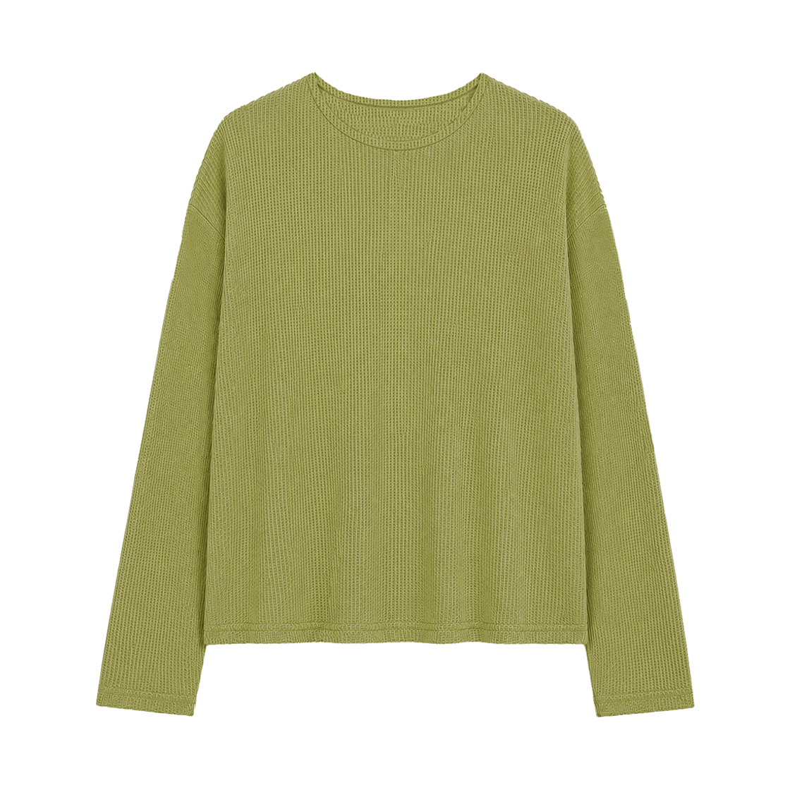 GC와플쫀득크롭롱슬리브-올리브그린 GCLIP Crewneck Waffle Semi-Crop Long Sleeve T-Shirt Olive Green
