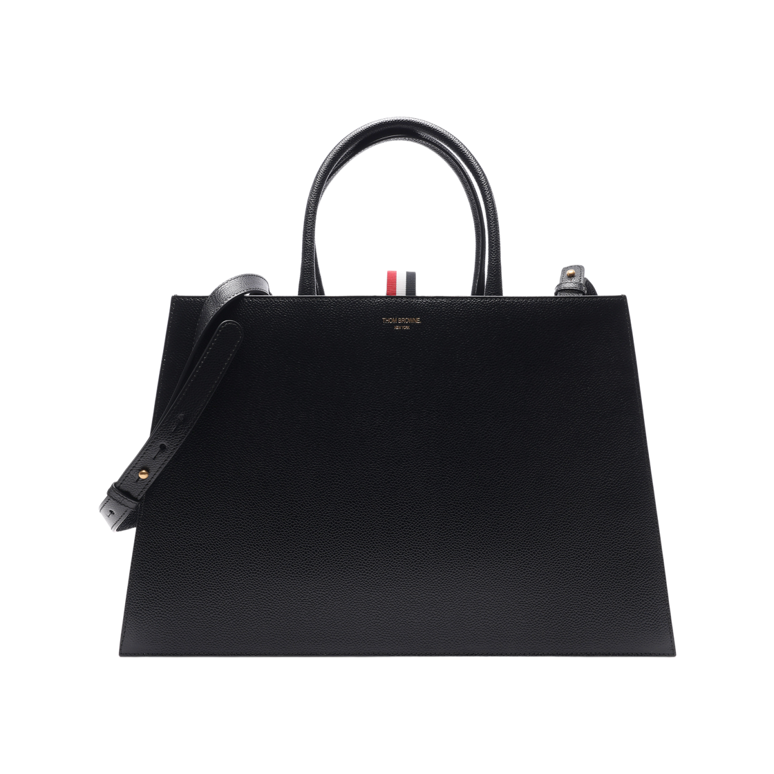 UAG061A_00198_001_23S [25% 쿠폰] Thom Browne Pebble Grain Leather Medium Trapeze Tote Bag Black