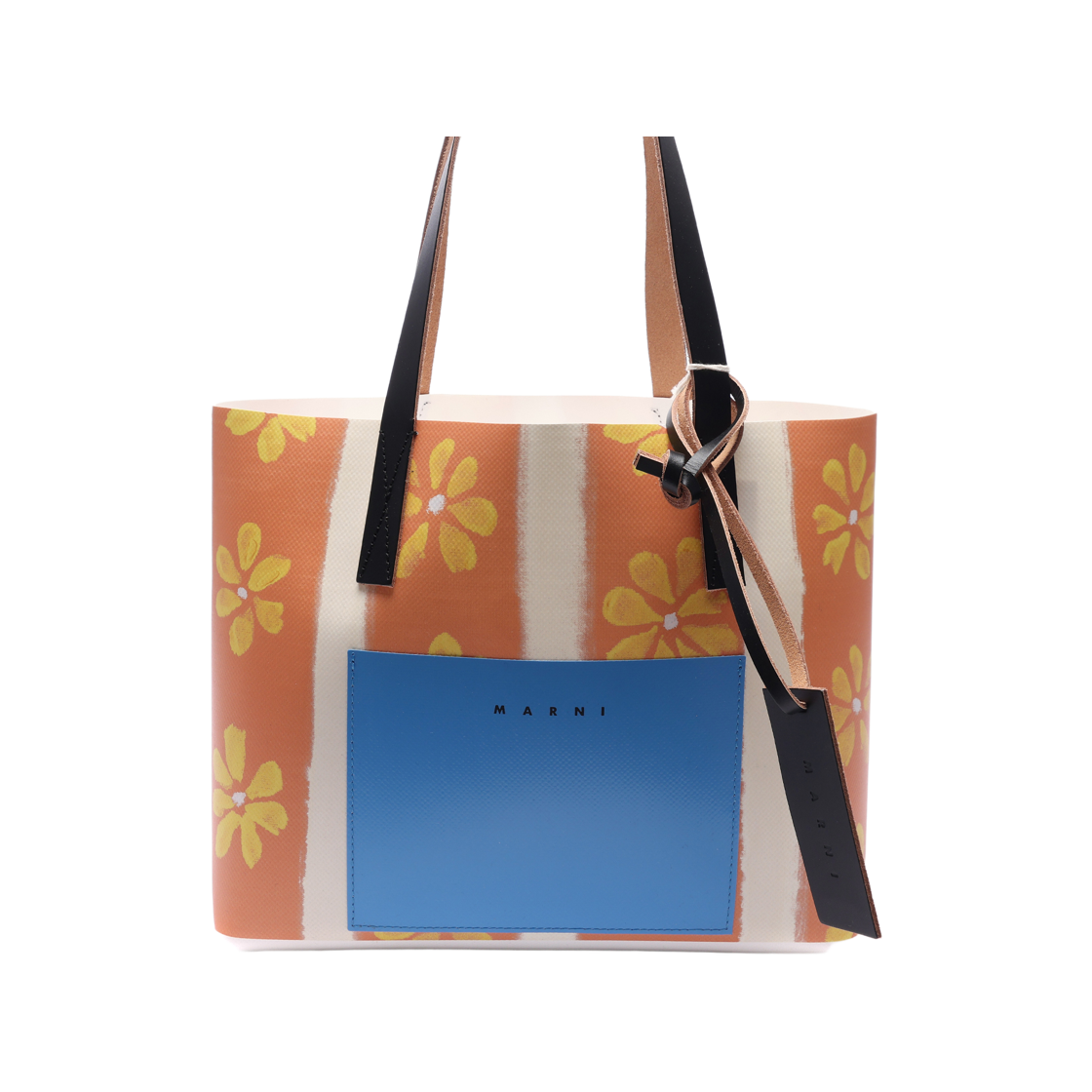 SHMP0066A1_P4605_Z2Q22_ [25% 쿠폰] Marni PVC Orange Daisy Lane Print Shopping Bag Carrot Azure