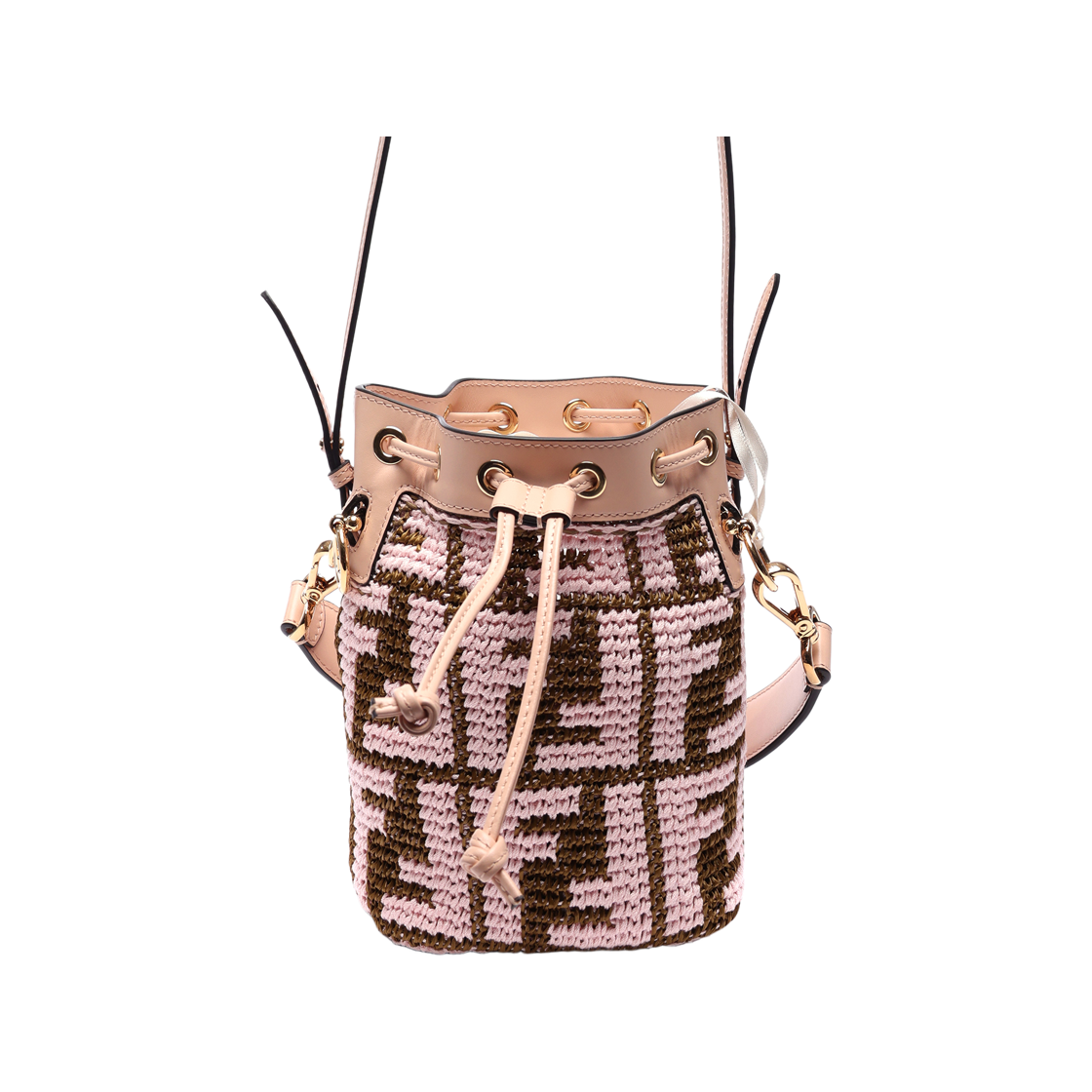 8BS010_AJH3_F1HBI_22S [25% 쿠폰] Fendi Mon Tresor Raffia Mini Bucket Bag Beige Pink
