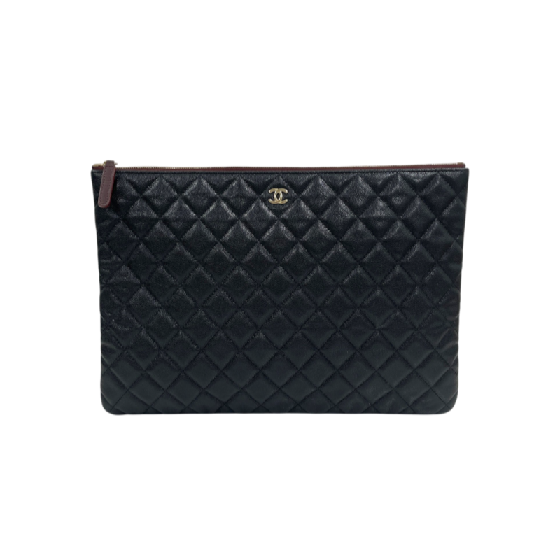 ITD8VKHVWEK5 Chanel A82552 Black Caviar Gold CC Logo Classic Large Clutch Bag H00399