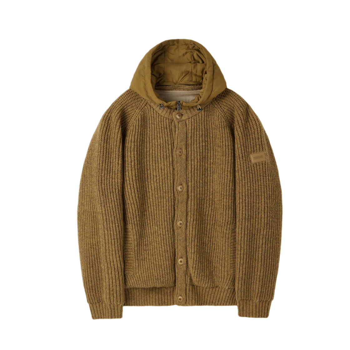 P254UCD431042 BROMPTON LONDON Shetland Wool Hood Cardigan Mustard