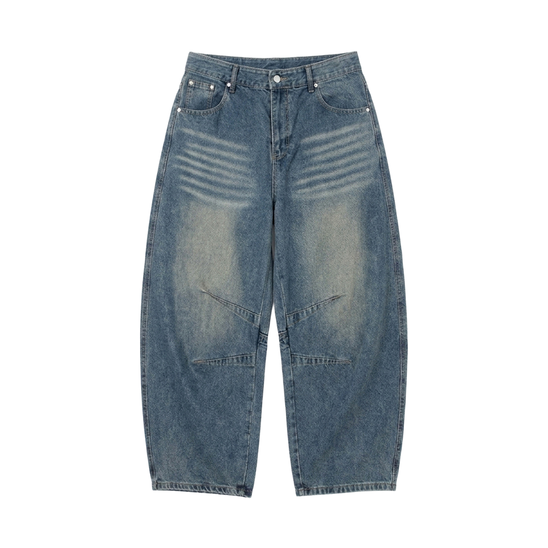 GC레이스핀턱데님와이드팬츠-미디엄블루 GCLIP Balloon Fit Curved Dart Washed Denim Pants Medium Blue