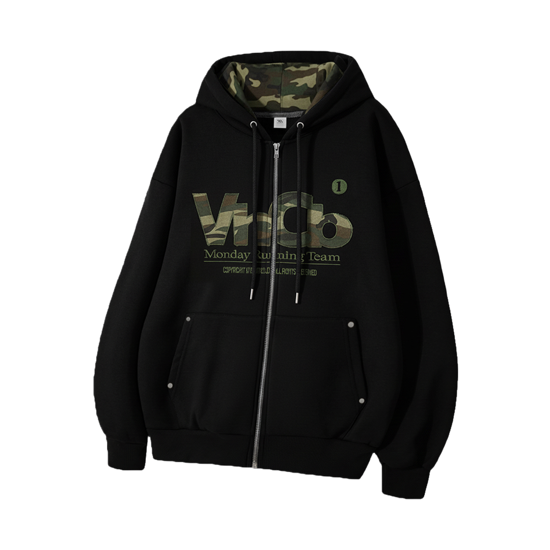 101875-0004 venhit MRT camo applique hooded zip-up black
