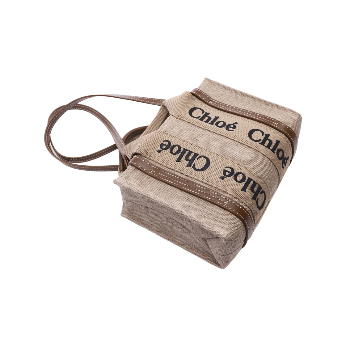 [25% 쿠폰] 끌로에 린넨 우디 미니 토트백 브론즈 브라운([25% 쿠폰] Chloe Linen Woody Mini Tote Bag Bronze Brown) - 5