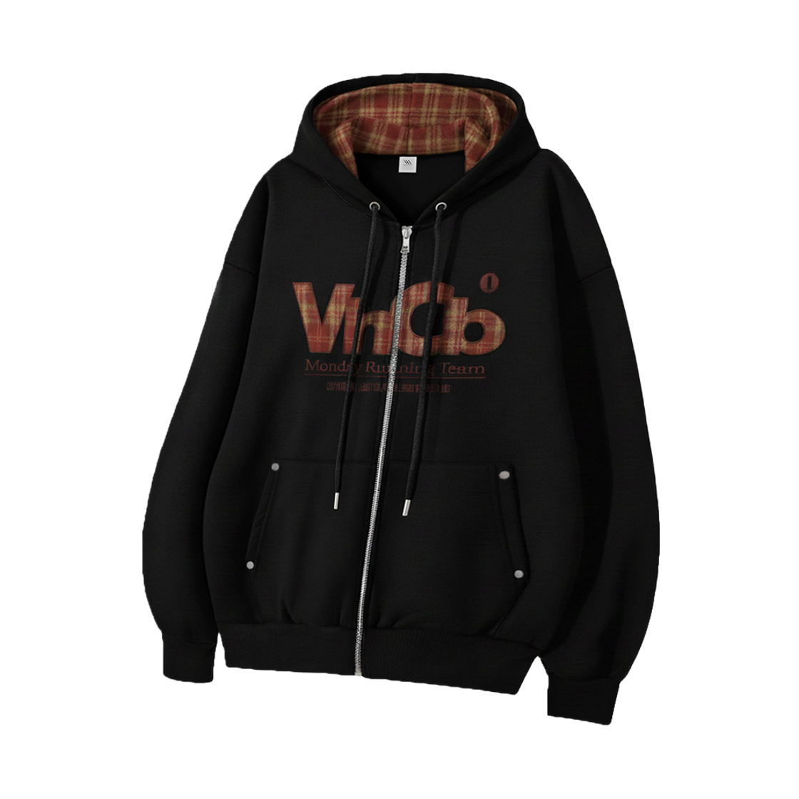 102417-0007 venhit MRT check applique hooded zip-up black